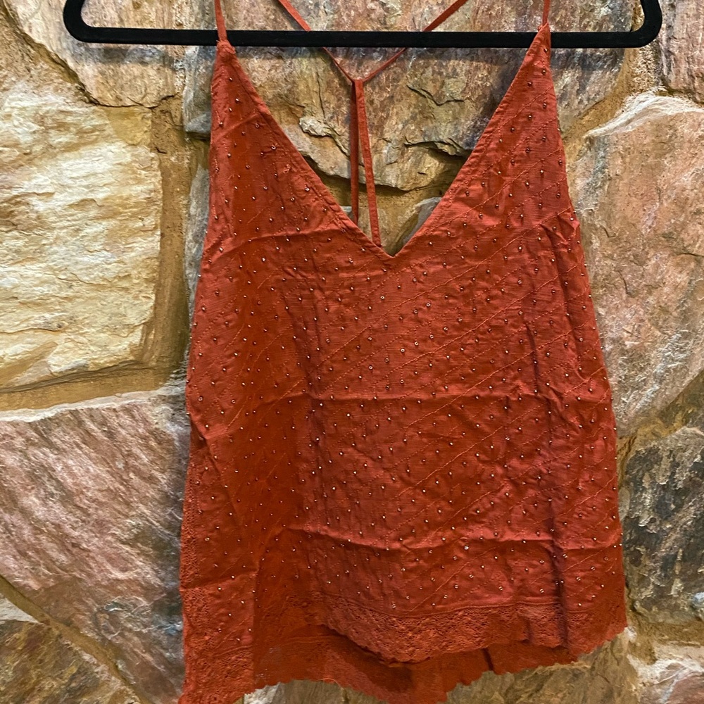 Free people Scarlett  tank burnt orange gold beads
